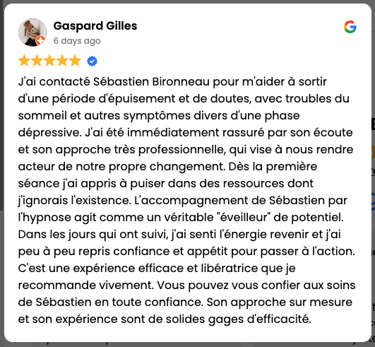 Avis Google sur les séances d’hypnose à Montreuil